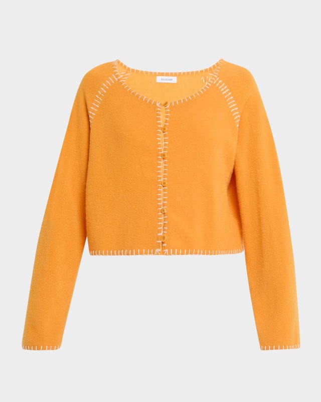 Cashmere Embroidered Raglan-Sleeve Cardigan